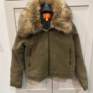 Olive Green Jacket with Faux Fur Collar